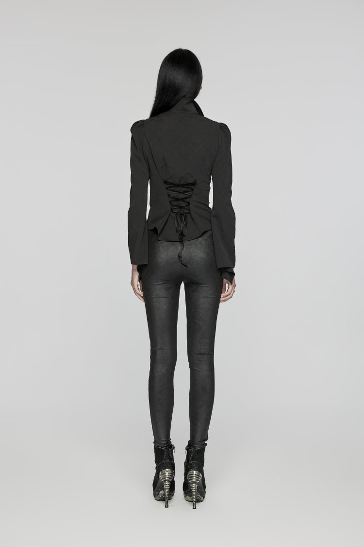 Black Long Puff Sleeves Stitching Lace Women's Gothic Blouse