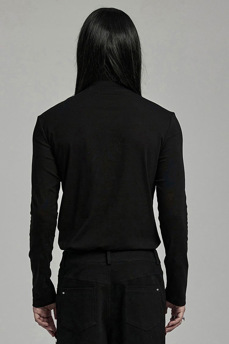 Black Long Sleeves Stitching Lace-Up Ripped Men's Punk Blouse