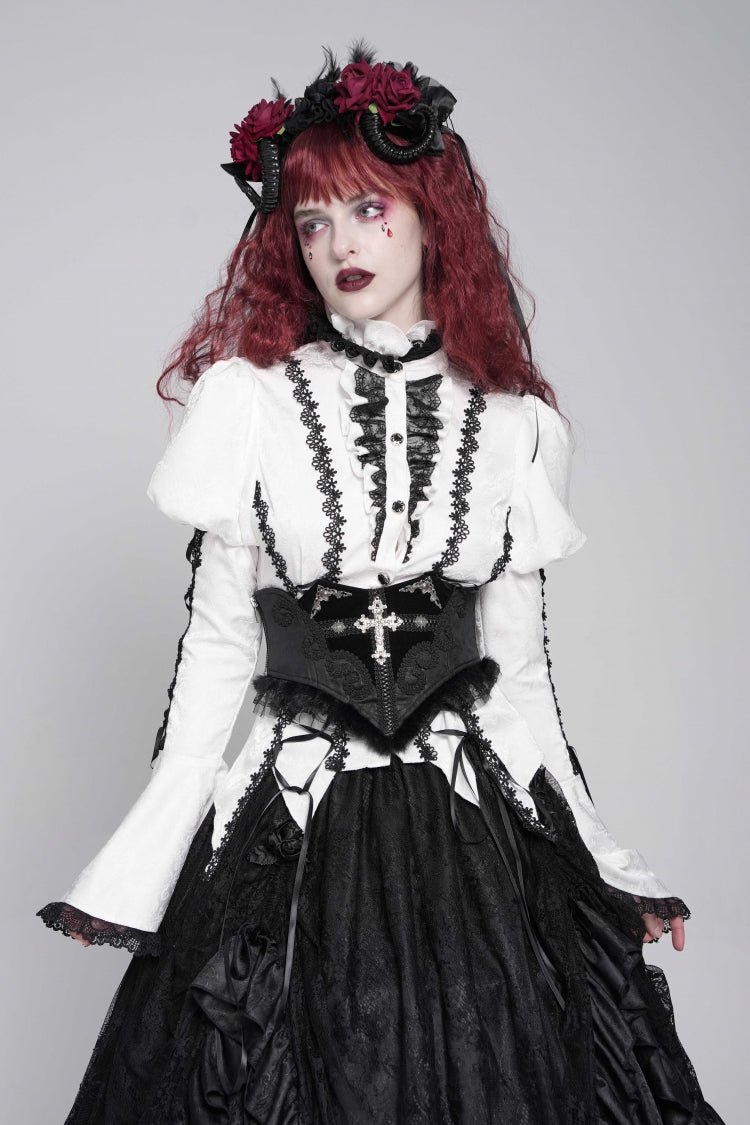 Black Lace Lace-Up Cross&Eyes Underbust Slim Women's Gothic Corset