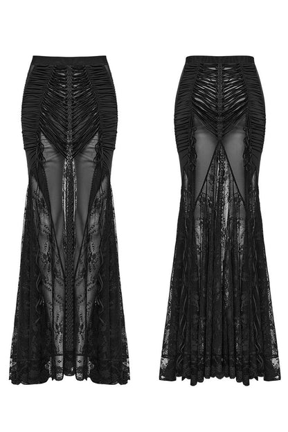 Black Lace Sheer Wrapped Hip Women's Gothic Skirt