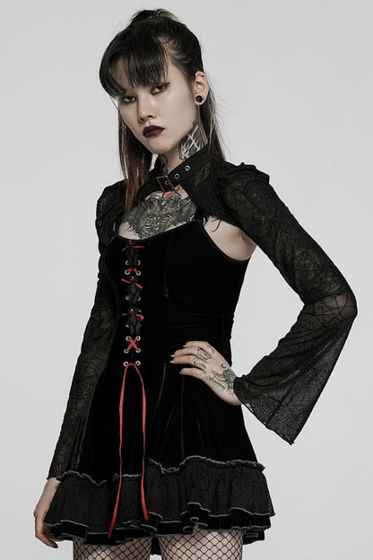 Black Long Sleeves Ruffle Stitching Lace Two Pieces Women's Gothic Dress