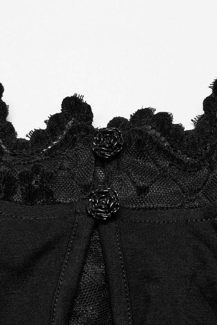 Black Long Sleeves Cowl Neck Stitching Lace Women's Gothic Blouse