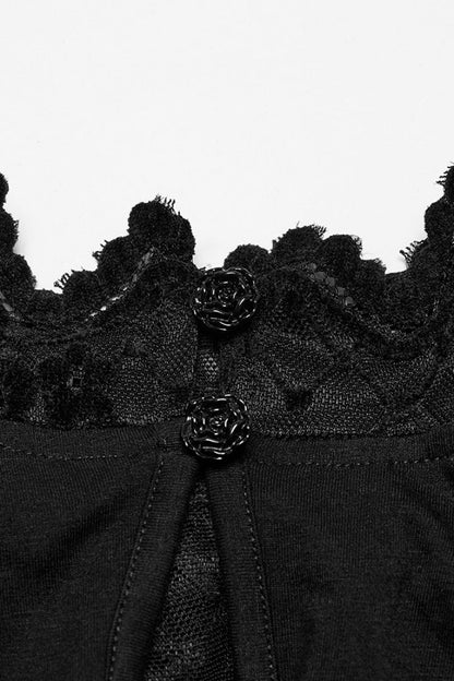 Black Long Sleeves Cowl Neck Stitching Lace Women's Gothic Blouse