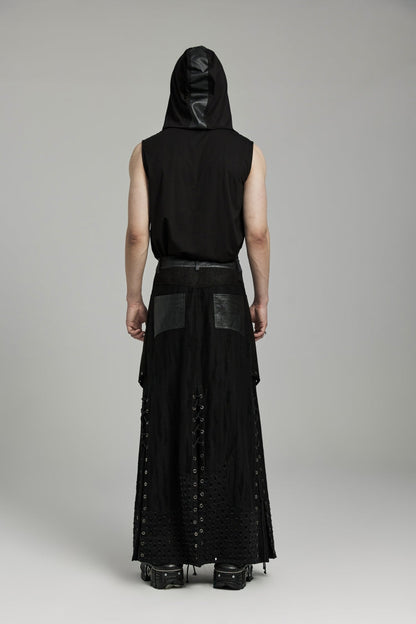 Black Lace-Up Ripped Eyelet Men's Punk Skirt