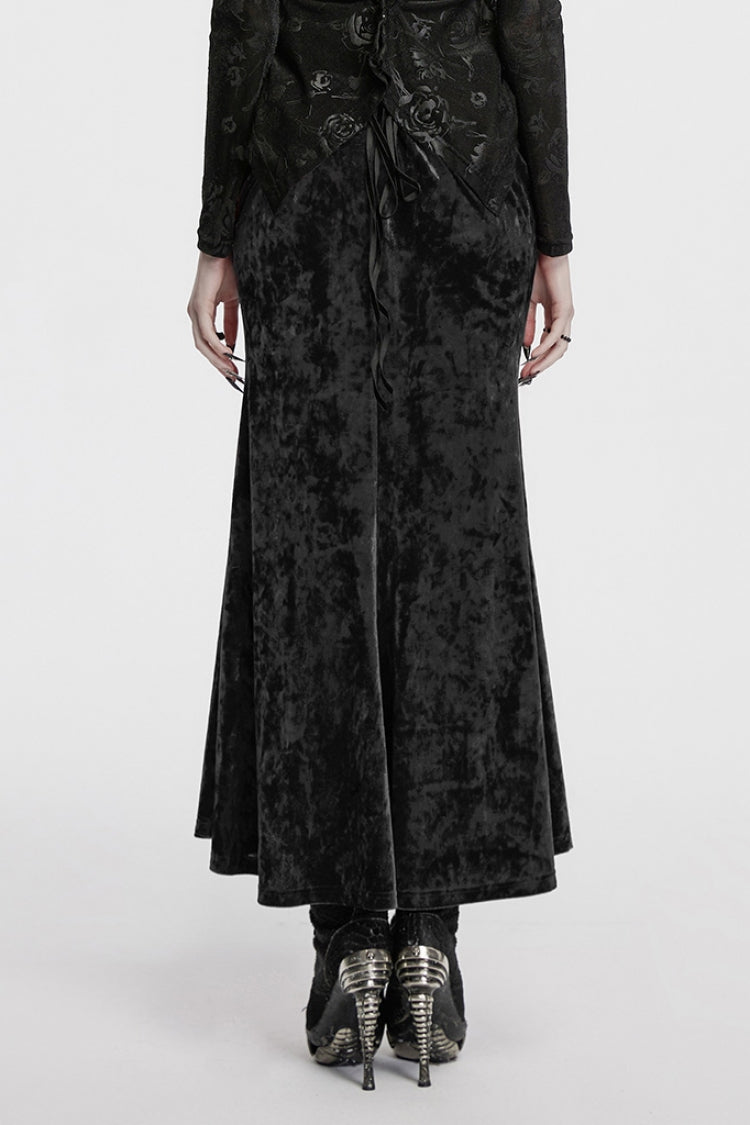 Black High Waisted Lace-Up Women's Gothic Fishtailed Skirt