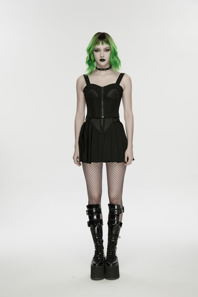 Black Lace-Up Slim Studded Zippered Eyelet Women's Punk Cool Corset
