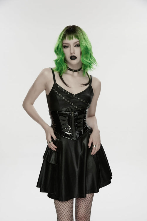 Black Lace-Up Slim Zippered Women's Punk Underbust Corset