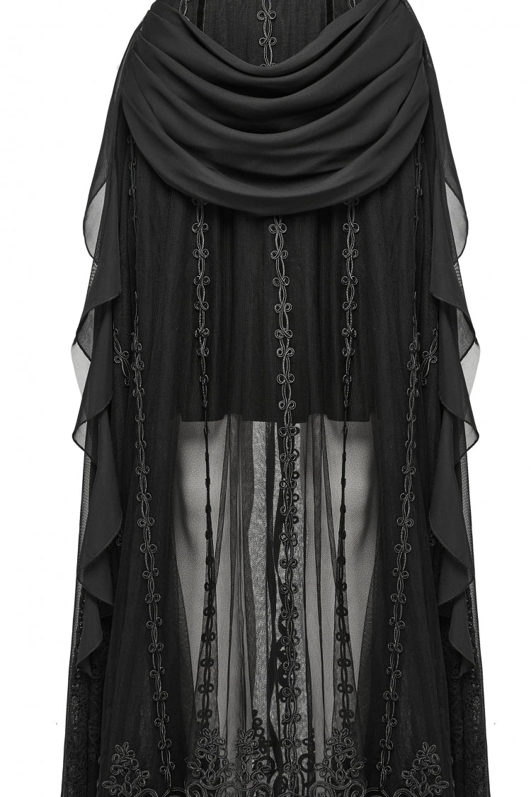 Black Off Shoulder Sleeveless Spliced Lace-Up Slim Pleated Women's Gothic Corset  Chiffon Strapless Dress