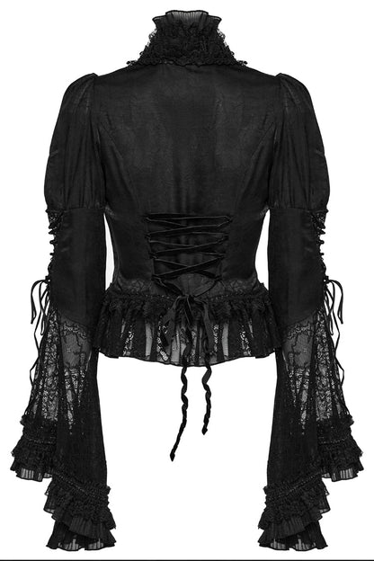 Black Gorgeous Adjustable Tightness Long Puff Sleeves Womens Gothic Blouse