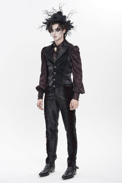 Black Lapel Collar Jacquard Lace Slim Men's Gothic Vest