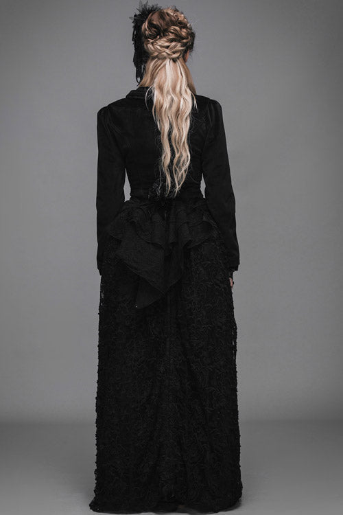 Black Lace Waist Woollen Womens Velvet Short Gothic Jacket With Tail