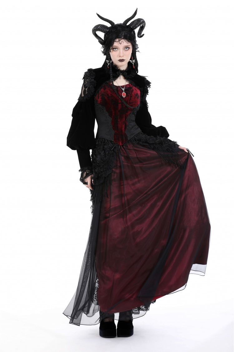Black Long Lantern Sleeves Lace Spliced Velvet Women's Gothic Cape