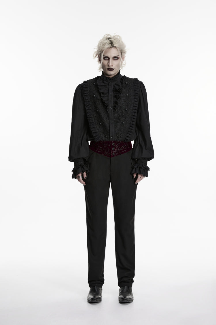 Black Embroidered Spliced Slim Men's Gothic Pants