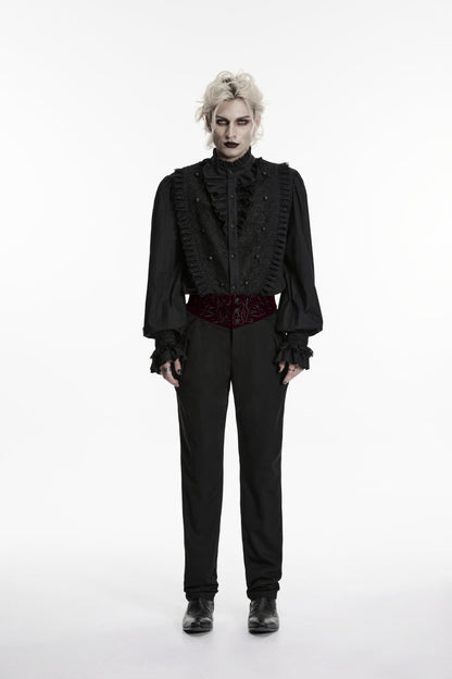 Black Embroidered Spliced Slim Men's Gothic Pants