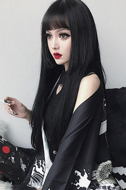 Black Natural Long Straight Hair Classic Lolita Wig