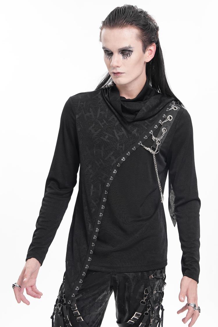 Black Chain Long Sleeves Print Stitching Asymmetric Men's Gothic Sweatershirt