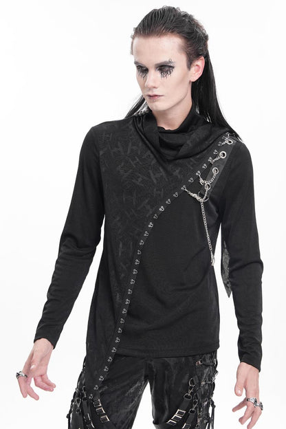 Black Chain Long Sleeves Print Stitching Asymmetric Men's Gothic Sweatershirt