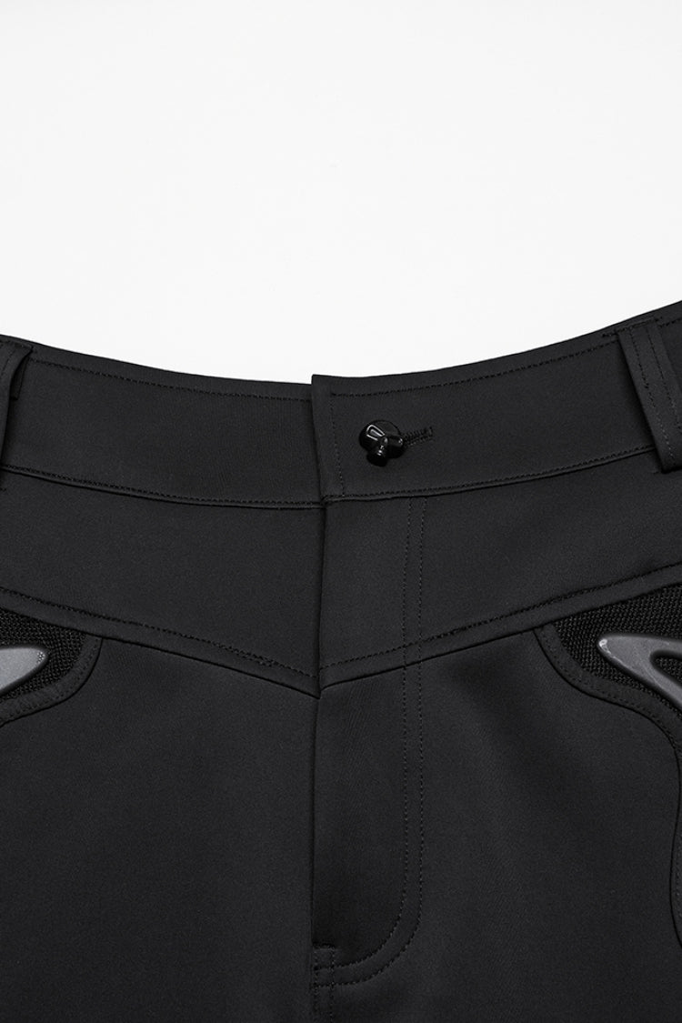 Black Leather Trim Stitching Rivet Men's Punk Pants
