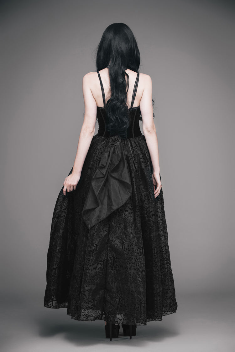 Black Elk Metal Brooch Flocking Print Yarn Floral Women's Gothic Dress