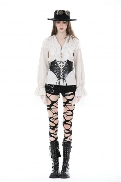 Black Lace-Up Buckled Zippered Women's Punk Shiny PU Corset