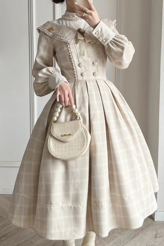 Apricot [Fontainebleau] Long Sleeves Plaid Print Bowknot Elegant Sweet Lolita Dress