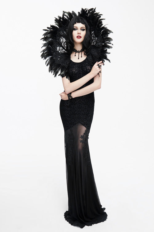 Black Floral Pattern Floor Length Sexy Lace Fishtail Gothic Womens Dress