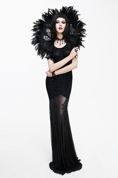 Black Floral Pattern Floor Length Sexy Lace Fishtail Gothic Womens Dress
