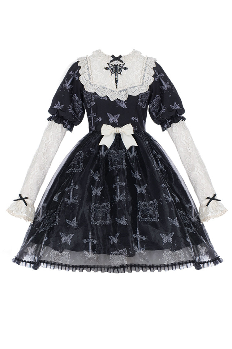 Black Embroidered Butterfly Print Gothic Lolita Dress