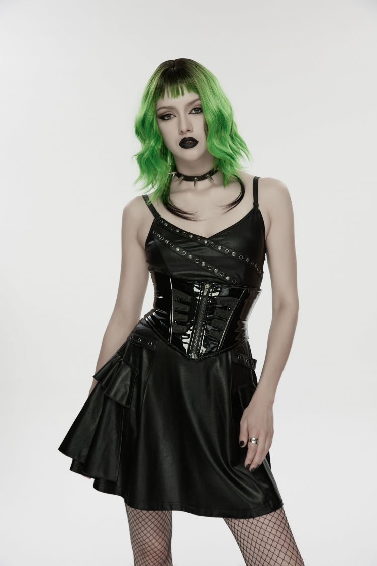 Black Lace-Up Slim Zippered Women's Punk Underbust Corset