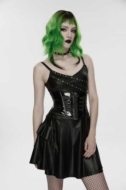 Black Lace-Up Slim Zippered Women's Punk Underbust Corset