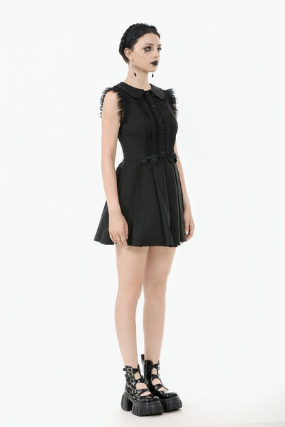 Black Peter Pan Collar Sleeveless Bowknot Pleated Women's Gothic Graduation Dress