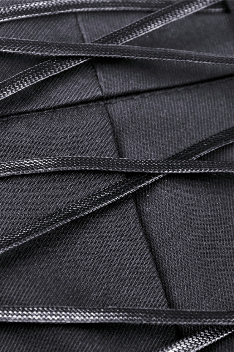 Black Lace-Up Irregular Hem Pleated Women's Punk Skirt with Side Bag