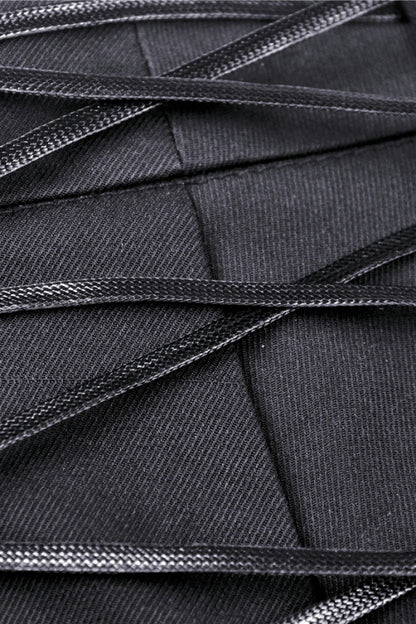 Black Lace-Up Irregular Hem Pleated Women's Punk Skirt with Side Bag