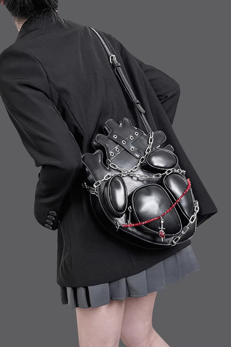 Black Creative Heart Chain-Decorated Gothic Lolita Backpack with Binding Straps and Chain
