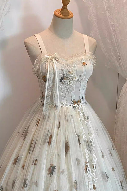 Apricot [Chloris] Printed Embroidered Lace Sweet Lolita Jsk Dress