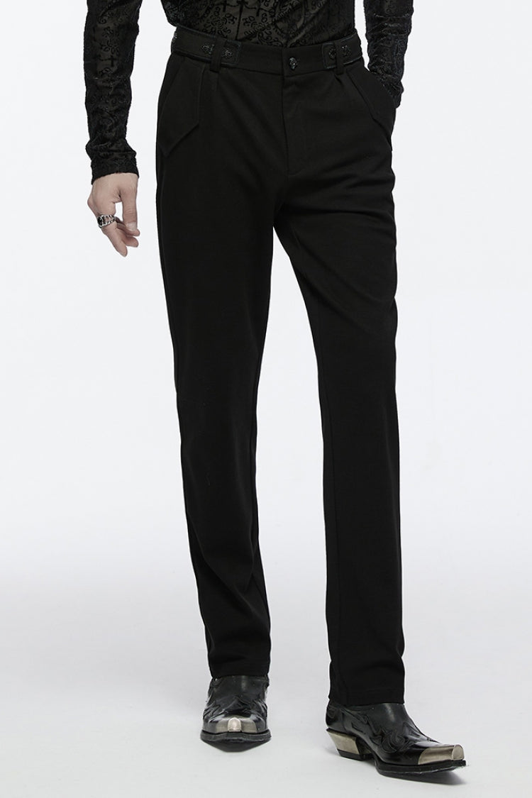 Black Buckle Floral Men's Gothic Waistband Pants