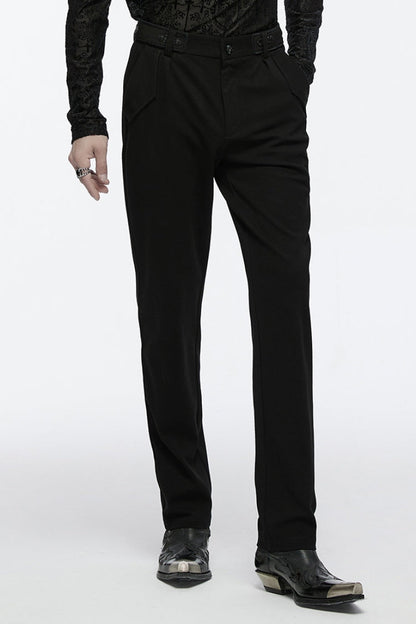 Black Buckle Floral Men's Gothic Waistband Pants