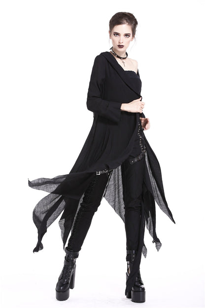 Black Long Sleeves Women's Grungy Gothic Vintage Hooded Coat