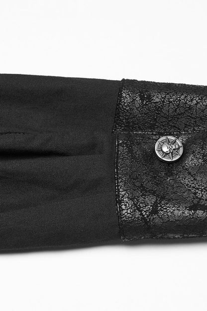 Black Lapel Collar Long Sleeves Stitching Buckle Straps Men's Punk Blouse