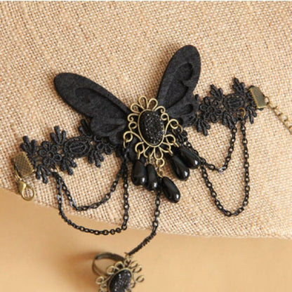 Black Lace Retro Female Gothic Lolita Bracelet Ring