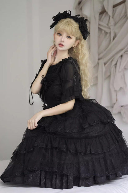 Black Iris Love Multi-layer Ruffle Bowknot Gothic Princess Lolita Jsk Dress