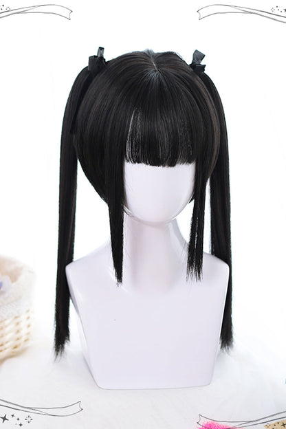 Black Natural Double Ponytail Short Hair Classic Lolita Wigs