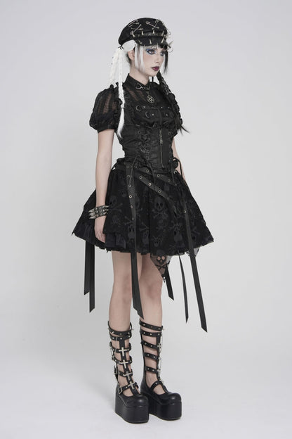 Black Bow Lace-Up Slim Zippered Women's Gothic Swallow-tailed Vest