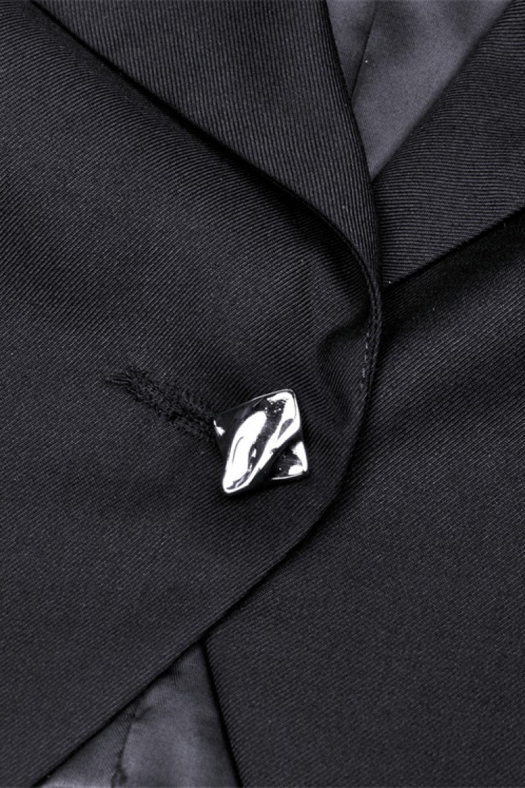 Black Lapel Collar Long Sleeves Chain-Decorated Women's Punk Irregular Short Jacket