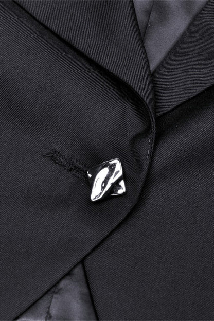 Black Lapel Collar Long Sleeves Chain-Decorated Women's Punk Irregular Short Jacket