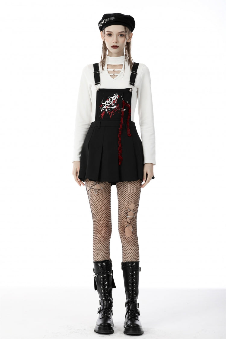 Black Devil Blood Women's Punk Suspender Pleated Skirt