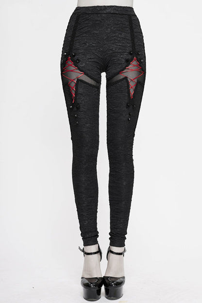 Black Gothic Laced Up Sexy Knit Leggings Womens Pants