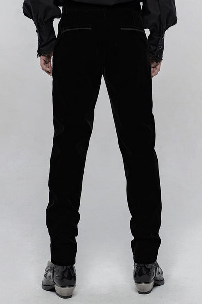 Black Buttons Embroidery Men's Gothic Straight Leg Pants