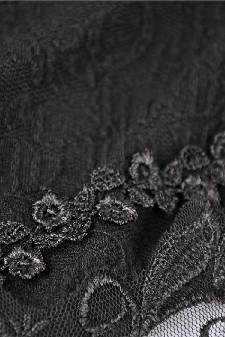 Black Floral Lace Sides Women's Gothic Short Leggings
