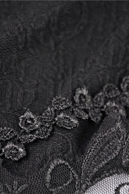 Black Floral Lace Sides Women's Gothic Short Leggings